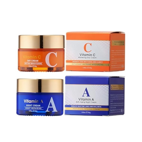 Crème Visage Matin Vitamine C Et Soir Rétinol, Hydratation Intensive Et Raffermissement Pour Peau Délicate, Anti-Rides Et Lis