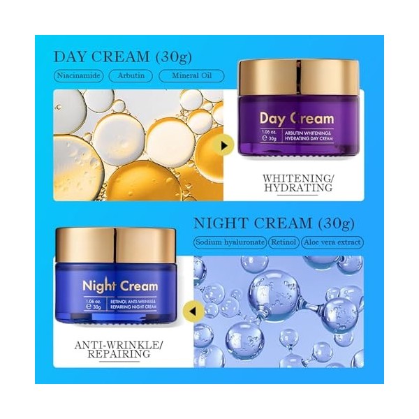 Crème De Jour Hydratante Raffermissante Et Crème De Nuit, Hydratation Intensive, Action Anti-Rides Fortifiante, Soin Raffermi