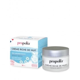 PROPOLIA - Bio - Crème riche de nuit - Peaux sèches et déshydratées – Miel, calendula & karité – Cosmos Organic – Texture onc