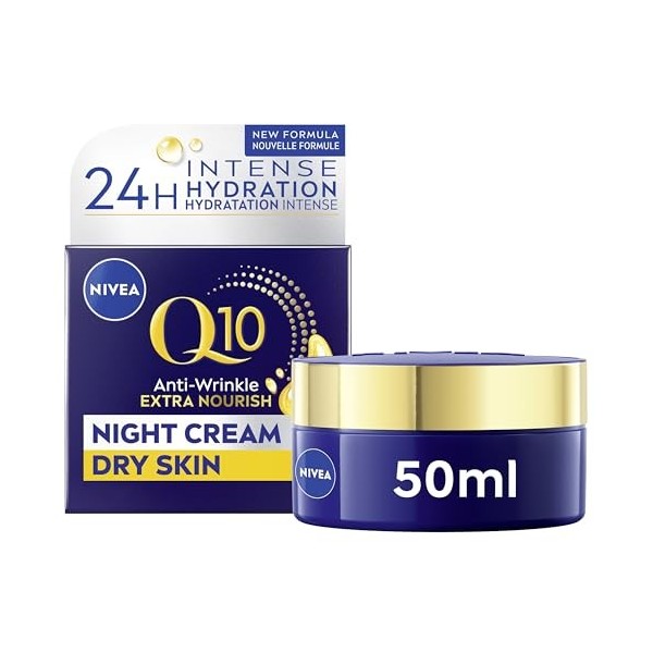 NIVEA Q10 Crème de nuit hydratante anti-rides et anti-rides avec huile dargan 50 ml