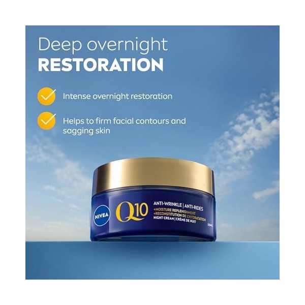 NIVEA Q10 Crème de nuit hydratante anti-rides et anti-rides avec huile dargan 50 ml