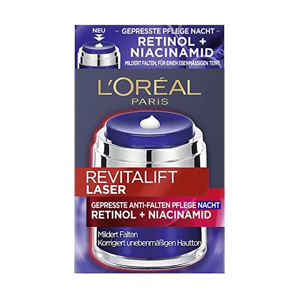 LOréal Paris Soin de nuit pressé anti-rides pour un teint uniforme et réduit les rides en 14 nuits avec rétinol et niaciamid