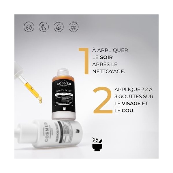 Cosmed 0,5% Sérum Rétinol & Peptide - Sérum de Nuit Anti-Âge Anti Rides et Signes du Vieillissement - Testé dermatologiquemen