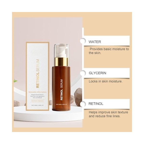 Sérum Anti-Âge Au Rétinol Visage, Sérum Visage Concentré Pour Lutter Contre Les Rides Et Ridules, Raffermit La Peau Et Amélio