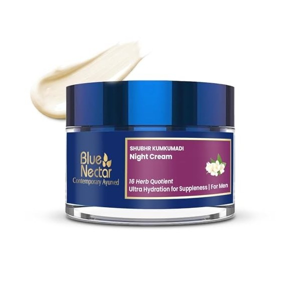 Blue Nectar Crème de nuit ayurvédique anti-âge pour homme pour réduire les rides et ridules | Réparation de la peau et nutrit