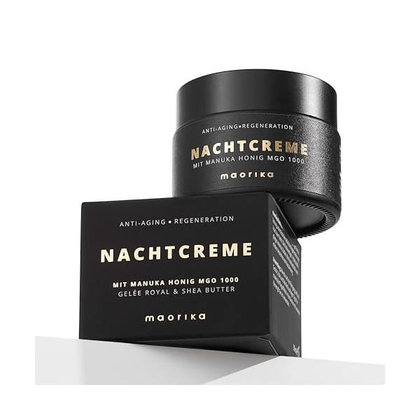 maorika Crème de nuit au miel de Manuka MGO 1000+ - Soin anti-âge neutre avec gelée royale, cire dabeille et beurre de karit