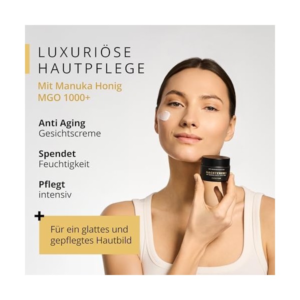 maorika Crème de nuit au miel de Manuka MGO 1000+ - Soin anti-âge neutre avec gelée royale, cire dabeille et beurre de karit