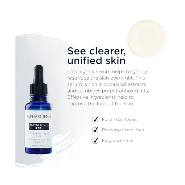 ALPHASCIENCE Alpha Night Peel - Sérum unifiant et resurfaçant - Pour les peaux grasses et acnéiques et les rides et ridules -