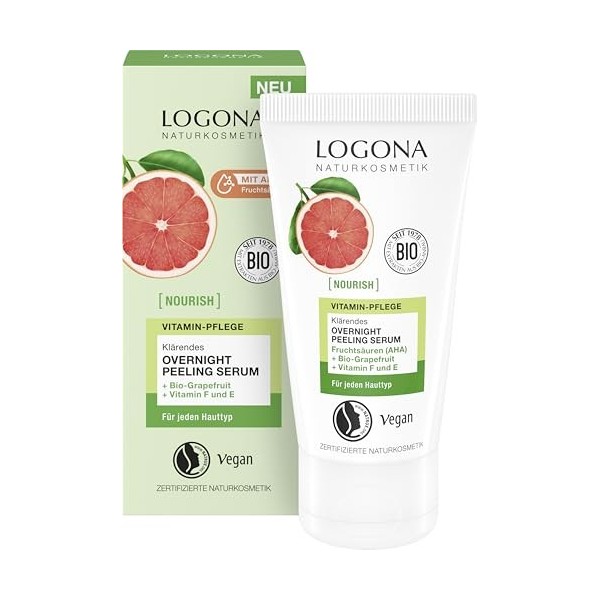 LOGONA Naturkosmetik NOURISH Sérum exfoliant clarifiant Overnight - 50 ml - Avec AHA - Teint uniforme - Pour une régénération