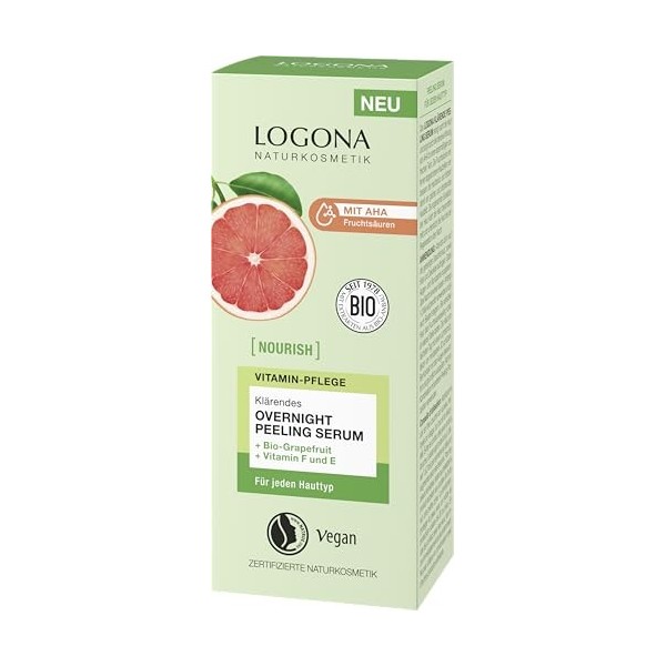 LOGONA Naturkosmetik NOURISH Sérum exfoliant clarifiant Overnight - 50 ml - Avec AHA - Teint uniforme - Pour une régénération
