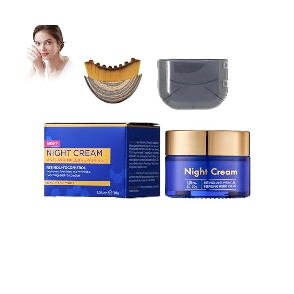 Crème De Nuit Au Rétinol 30g, Et Une Brosse De Contour, Crème Anti-Rides Et Anti-Taches Naturelle, Nti-Rides à L’effet Repulp