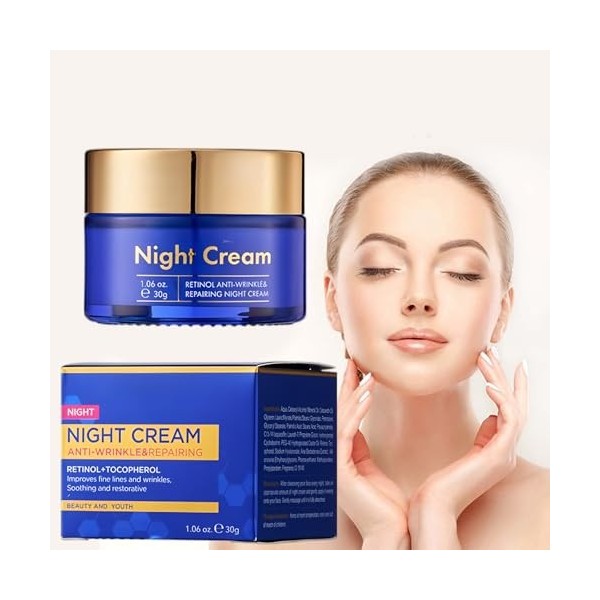 Crème De Nuit Au Rétinol 30g, Et Une Brosse De Contour, Crème Anti-Rides Et Anti-Taches Naturelle, Nti-Rides à L’effet Repulp
