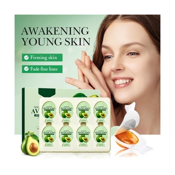 Masque à LAvocat, Lot De 8 Masques Hydratants à LAvocat, Masque De Nuit Nourrissant Anti-Rides Raffermissant Avocat, Masque