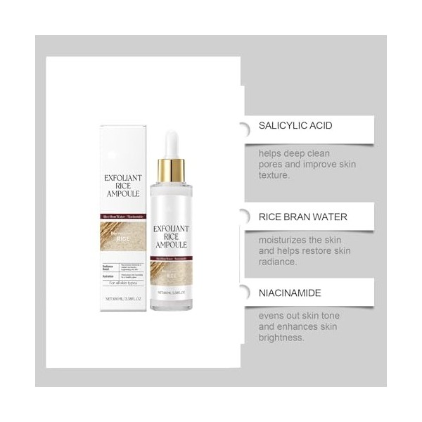 Rice Solution Foliante,Exfoliant Hydratant Visage et Corps au Riz Noir et Blanc,Liquide Dexfoliation Du Corps Naturel,Ydrate