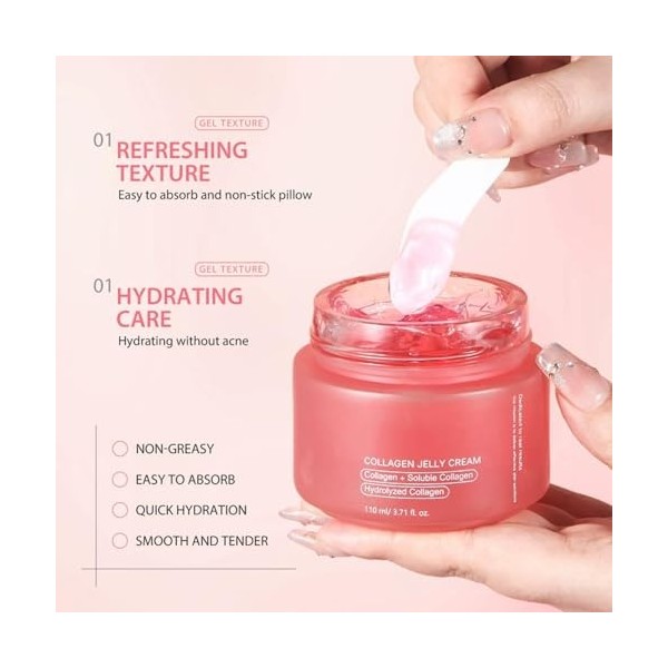 Crème Gélifiée au Collagène, Pour Améliorer La Fermeté Cutanée, Atténuation Des Rides et Des Ridules, Absorption Rapide Pour 