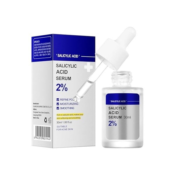 Sérum Anti-Acné à lAcide Salicylique pour une peau nette, Réduit efficacement les boutons, Contrôle lexcès de sébum et bril