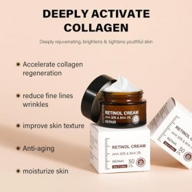 Crème Visage Régénérante au Rétinol, Soin Nuit Anti-Âge Intense pour Lissage des Ridules, Hydratation Profonde et Éclat Imméd
