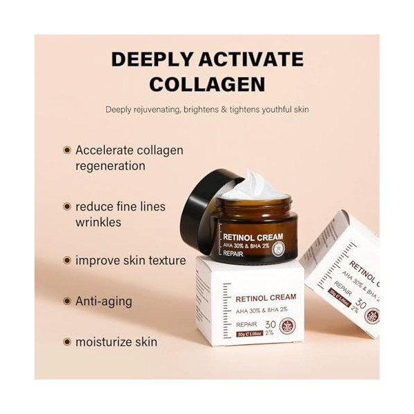 Crème Visage Régénérante au Rétinol, Soin Nuit Anti-Âge Intense pour Lissage des Ridules, Hydratation Profonde et Éclat Imméd