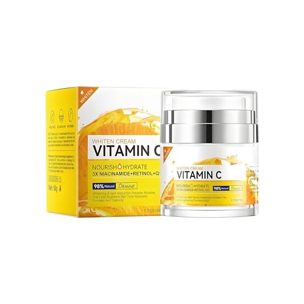 Crème Visclaircissante À La Vitamine C Crème De Jour Anti-Taches Pour Un Teint Éclatant, Uniformise Le Teint, Atténue Les Tac