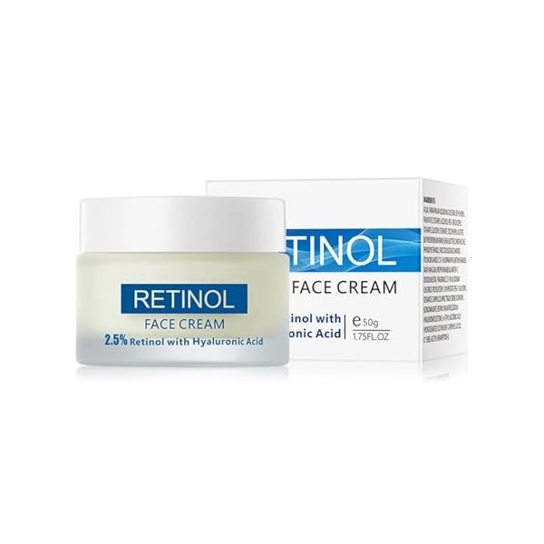 Crème Visage Acide Hyaluronique et Rétinol, Hydratation Intense, Action Anti-Âge, Lissant Les Rides, Éclat Immédiat, Texture 