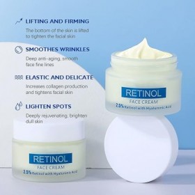 Crème Visage Acide Hyaluronique et Rétinol, Hydratation Intense, Action Anti-Âge, Lissant Les Rides, Éclat Immédiat, Texture 