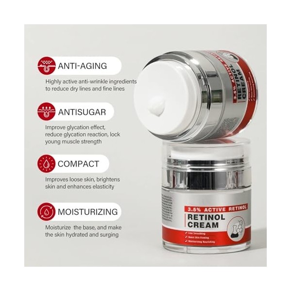 Crème Anti-Rides Au Rétinol - Atténue Les Rides Et Les Lignes Fines, Hydratation Profonde Et Durable Pour Une Peau Plus Ferme