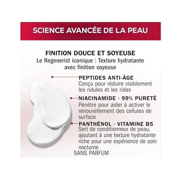 Olay Regenerist Crème de Nuit Visage, Soin Anti-Rides + Raffermissant avec Niacinamide et Peptides Anti-Âge, Raffermit, Répar