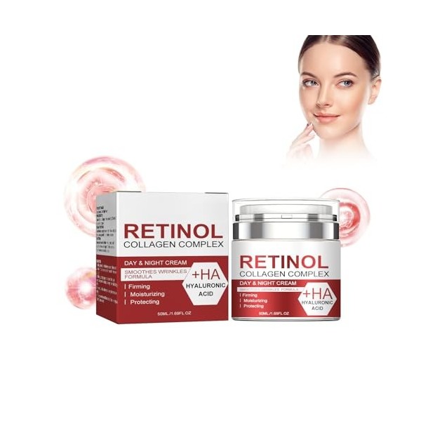 Crème Anti-Âge Au Rétinol et au Collagène, Crème Visage Anti-Rides Nuit Naturelle et Bio, Day&Night Cream, Crème de Jour Anti