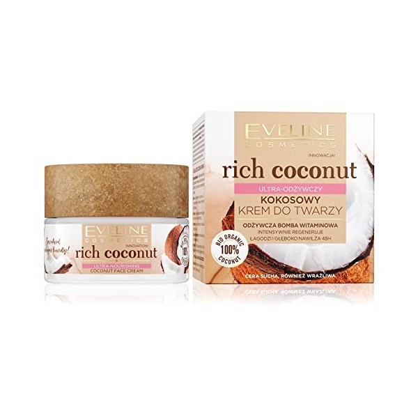 Eveline Cosmetics Rich Coconut Crème visage ultra-nourrissante à la noix de coco, 50 ml