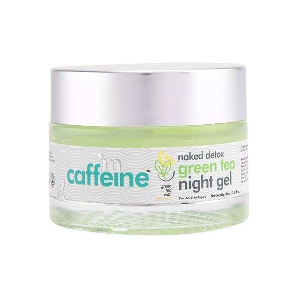 mCaffeine Naked Detox Green Tea Night Gel - Hydrating Hyaluronic Acid Moisturizer for Fine Lines and Wrinkles Reduction - Non