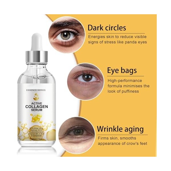Sérum Collagène Pour Le Visage, Sérum Hydratant Visage À LAcide Hyaluronique Et Vitamine C, Soin Raffermissant Pour Une Peau