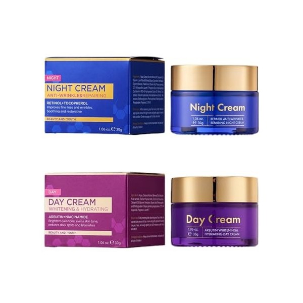 Set De Crème Essence Jour Et Nuit, Crème De Jour Pour Éclaircissement Et Hydratation Profonde, Crème De Nuit Anti-Rides Et Ré