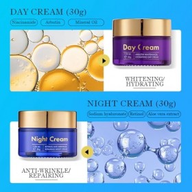 Set De Crème Essence Jour Et Nuit, Crème De Jour Pour Éclaircissement Et Hydratation Profonde, Crème De Nuit Anti-Rides Et Ré
