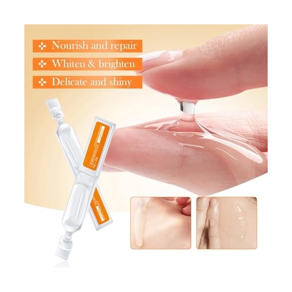 Sérums Vitamine C Éclat Blanc, Lot de 2 Boîtes Avec 60 Ampoules, Soin Visage Éclatant et Uniforme, Atténue Les Taches Sombres