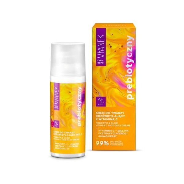 VIANEK Crème pour le visage avec vitamine C 50 ml - Crème hydratante éclaircissante - Crème probiotique pour le visage pour t