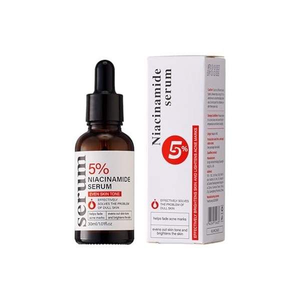 Sérum Éclaircissant à la Niacinamide, Sérum Visage Anti-Taches, Uniformise et Illumine le Teint, Atténue les Taches Sombres, 