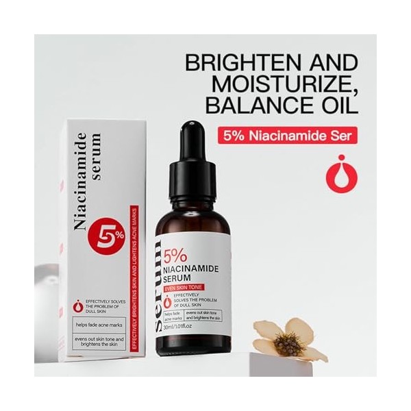 Sérum Éclaircissant à la Niacinamide, Sérum Visage Anti-Taches, Uniformise et Illumine le Teint, Atténue les Taches Sombres, 