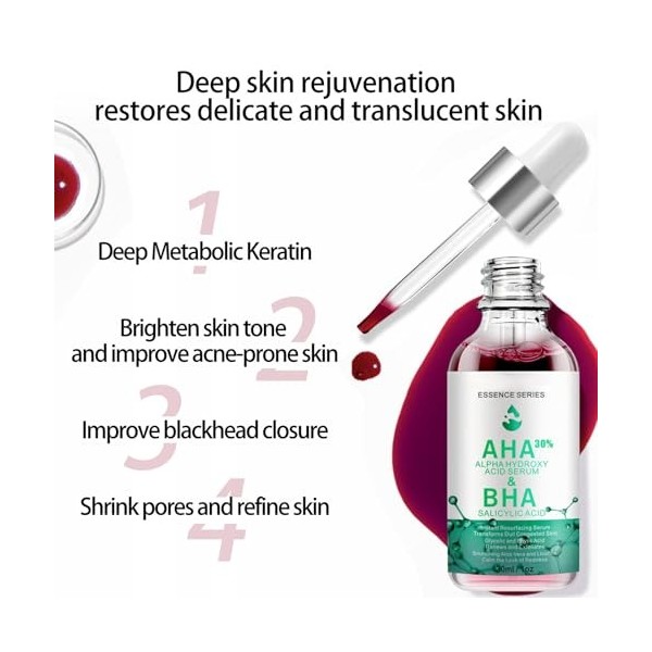 Sérum Visage À Base De Complexe AHA Et Acides De Fruits Naturels, Action Exfoliante Et Purifiante En Profondeur, Pour Une Pea