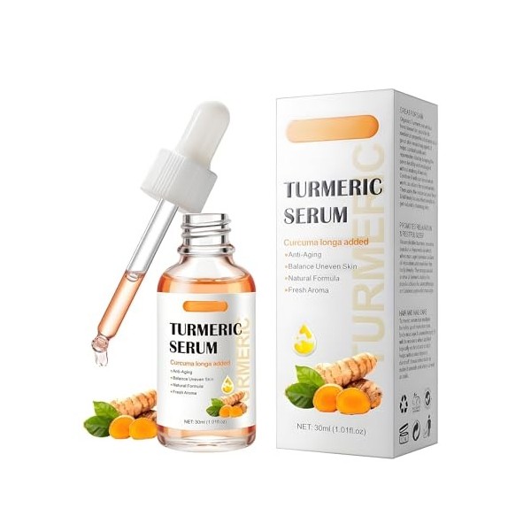Sérum Visage Curcuma, Éclat Immédiat Et Uniformisation Du Teint, Réduction Des Taches Sombres Et Des Imperfections, Action An