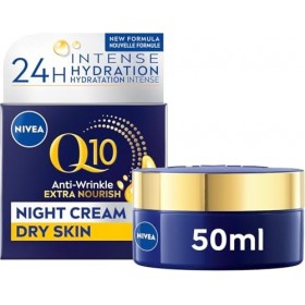 NIVEA Q10 Soin de nuit anti-rides pour peaux sèches avec coenzyme Q10 et huile dargan bio, soin du visage hydratant anti-rid
