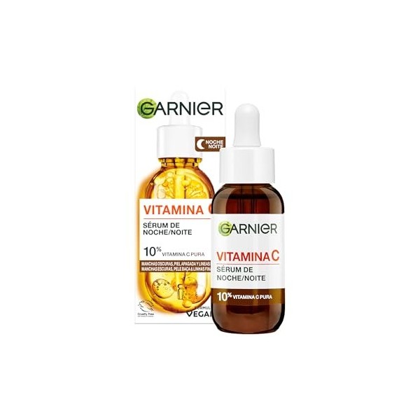 Garnier Sérum de nuit anti-taches avec 10% de vitamine C pure, résultats cliniquement testés sur les taches noires, les peaux