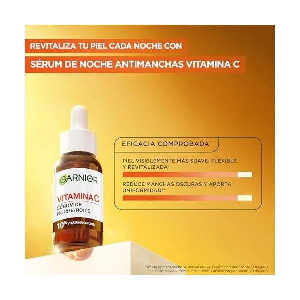 Garnier Sérum de nuit anti-taches avec 10% de vitamine C pure, résultats cliniquement testés sur les taches noires, les peaux
