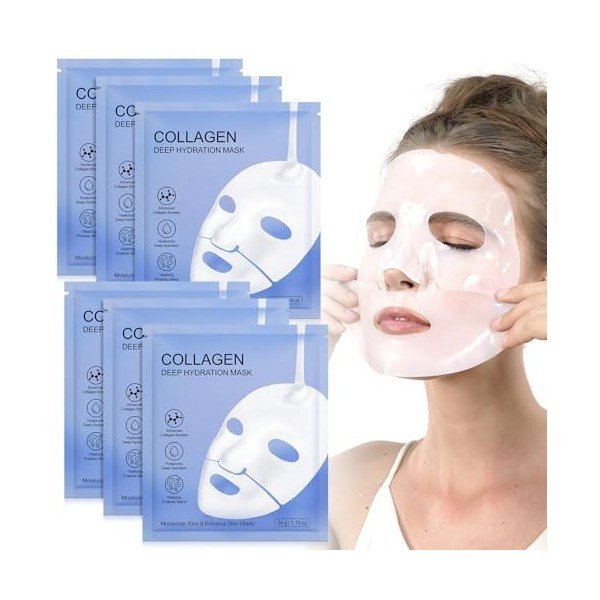 QUANHAO Collage Face Mak 6 pièces, Collage Mak à faible poids moléculaire, réduit la taille des pores, améliore lélasticité,