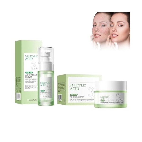 Soin Visage À L‘Acide Salicylique, Sérum Anti-Imperfections Et Crème Hydratante, Traite Efficacement L’Acné Et Les Boutons, A