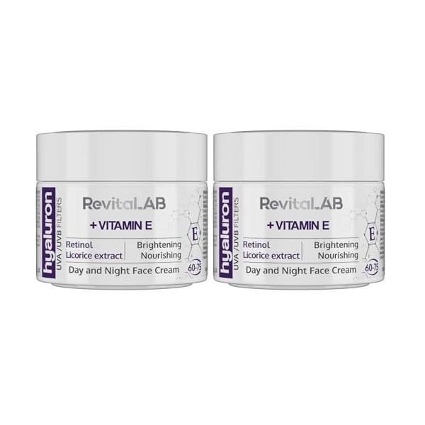 RevitaLAB - Hyaluron - Crème de jour et de nuit anti-âge, enrichie en vitamine A, vitamine E, acide hyaluronique et filtres à