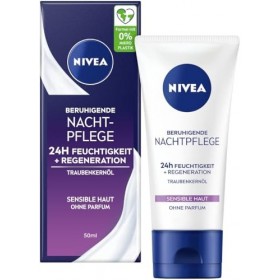 NIVEA Soin de nuit apaisant 24 h hydratant + régénération, crème pour le visage sans parfum pour peaux sensibles, crème de nu