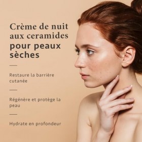 Satin Naturel Crème de Nuit Visage 50 ml - Hydratante avec Céramides, Beurre de Karité & Aloe Vera - Réparatrice Barrière Cut...