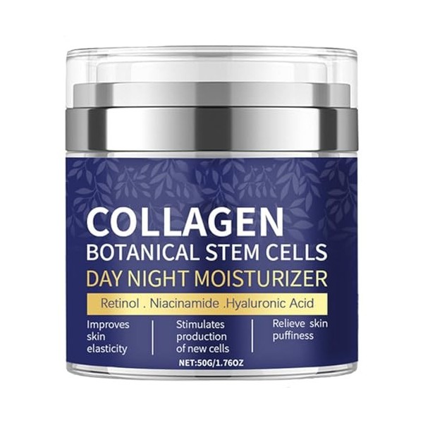 Hydratant visage au collagène avec pompe sans air – Crème botanique au collagène pour la peau avec rétinol, niacinamide, acid