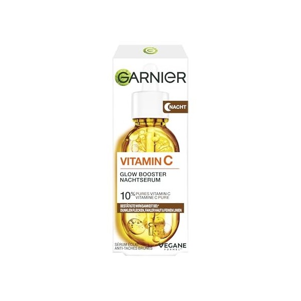 Garnier SkinActive Sérum de nuit à la vitamine C contre les taches sombres, pour toutes les peaux, sérum pour le visage avec 