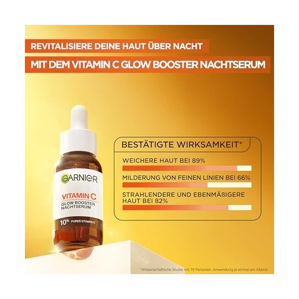Garnier SkinActive Sérum de nuit à la vitamine C contre les taches sombres, pour toutes les peaux, sérum pour le visage avec 